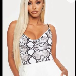 New! PrettyLittleThing Snakeskin Cowl Bodysuit